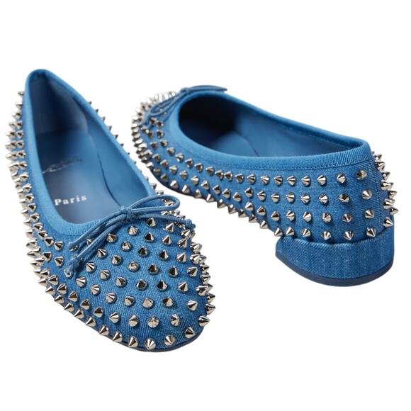 Christian Louboutin Sweetie Jane Spikes Denim Ballet Flats 40.5 NIB - Picture 7 of 7